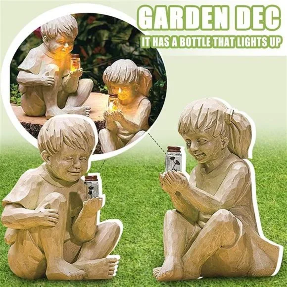 Garden Children Yard Decor Statue Boy & Girl Without Lights - Picture 5 of 9